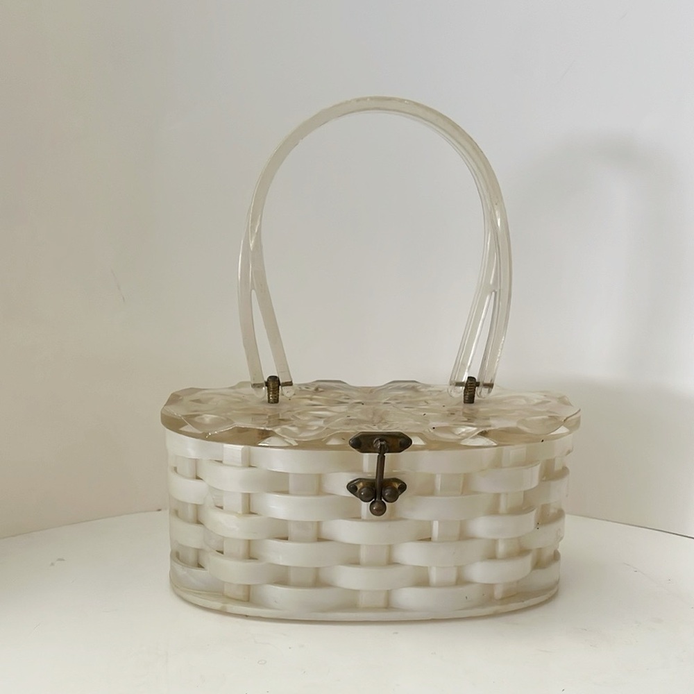 Vintage basket weave lucite handbag